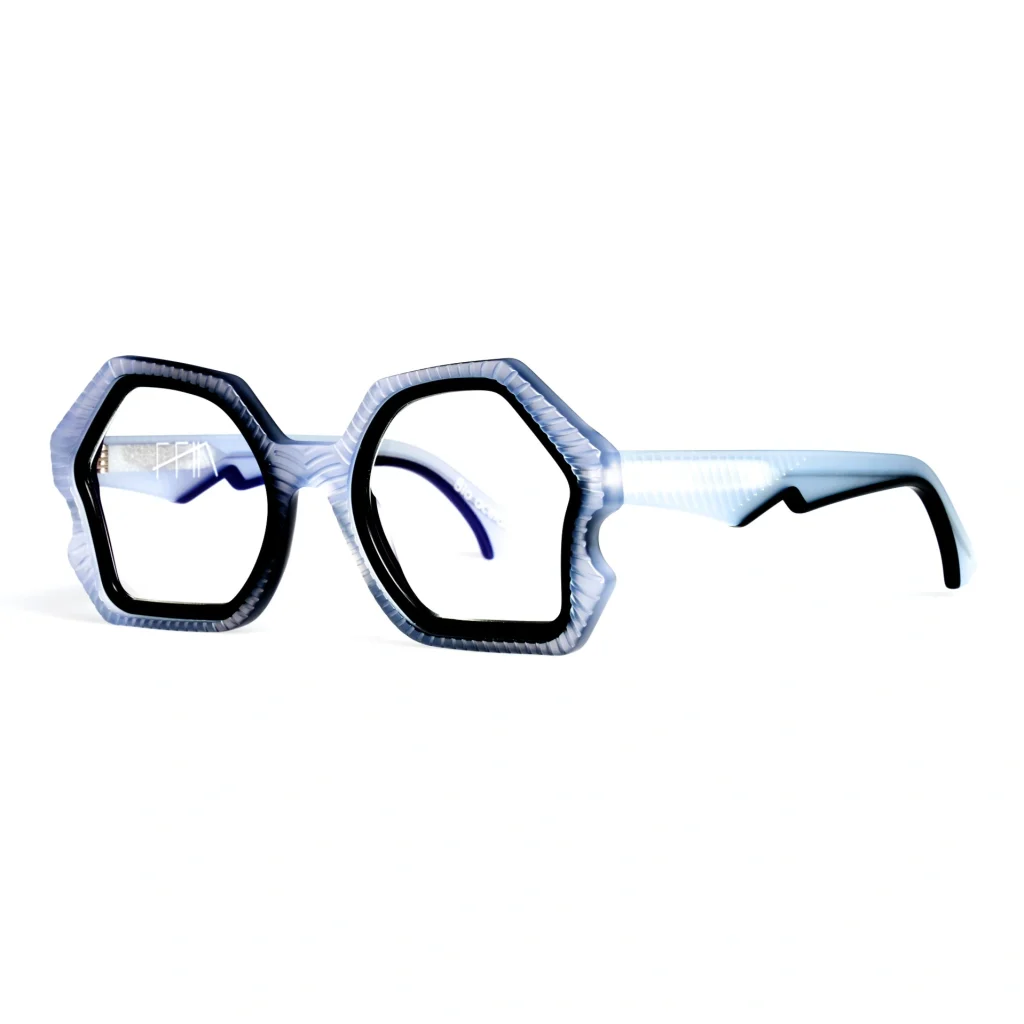 Ffin AER optical frames in Blue Black, three-quarter view