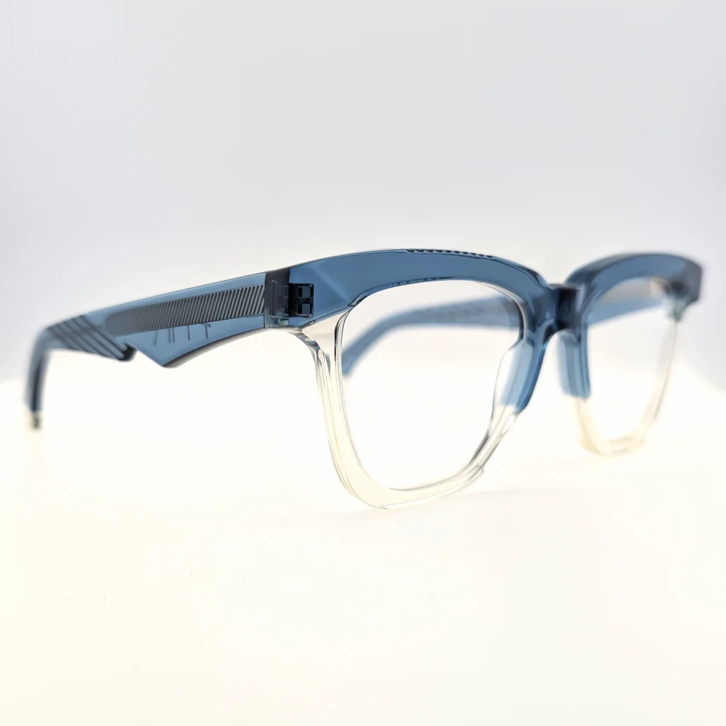 Ffin GEN optical frames in Blue Lemonade, three-quarter view