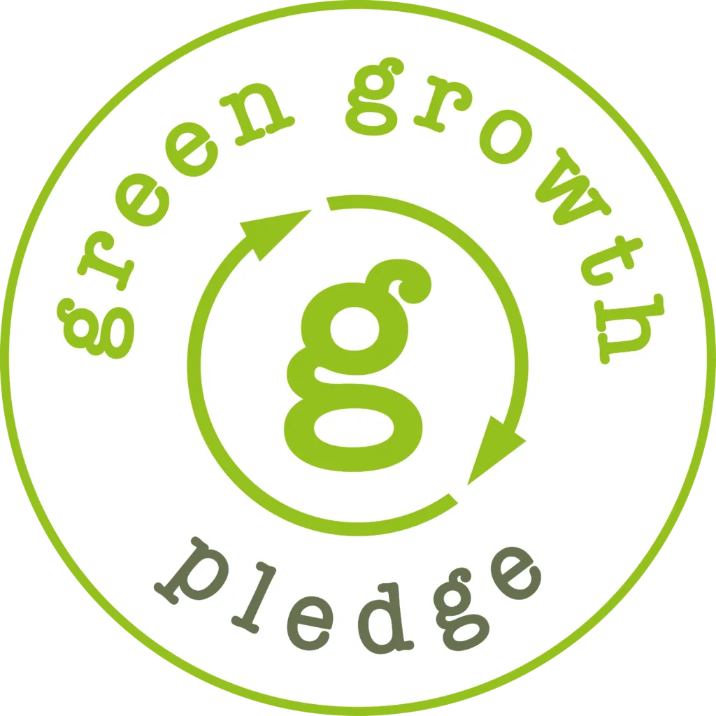 Green Growth Pledge logo, a circular green badge with a recycling arrow