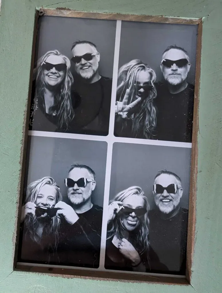 Photo-booth strip of Anna and Niall in Ffin sunglasses, celebrating their Ffin business partnership